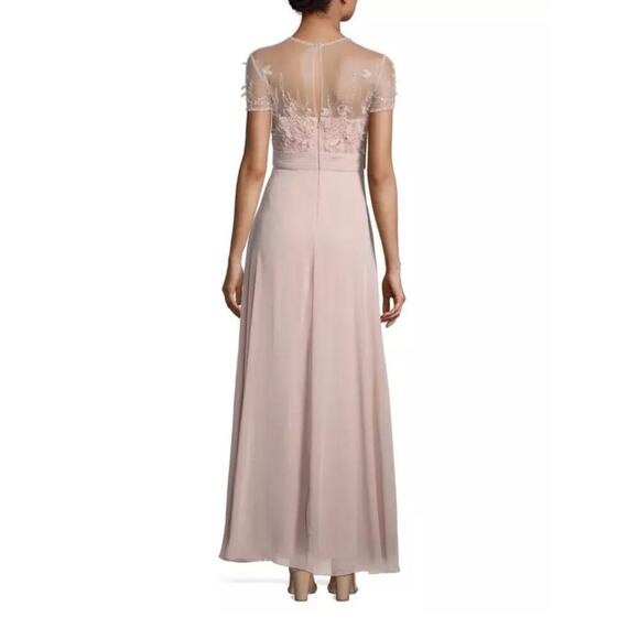 NEW JS COLLECTIONS Embellished Mesh & Chiffon GOWN SIZE 6 $388 BLUSH NORDSTROM - Picture 2 of 11